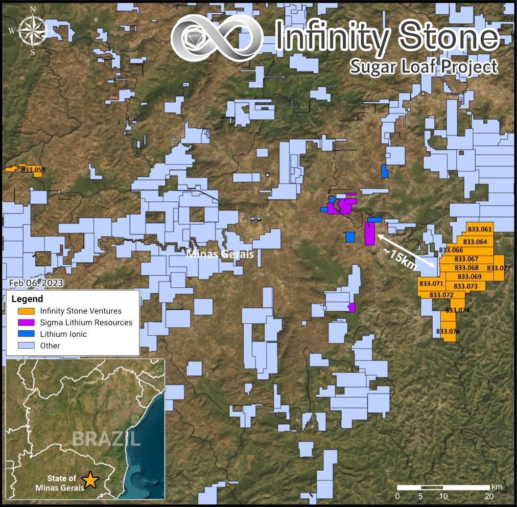 Infinity Stone Options 38,441ha Sugar Loaf and Little Dipper Lithium Projects Near Sigma Lithium in Minas Gerais Province, Brazil